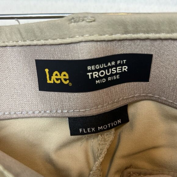Lee Pants Womens 12 Tan Flex Motion Regular Fit Mid Rise Trouser Classic Career - Picture 4 of 12